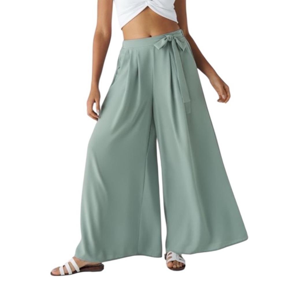 NWT HALARA Blue Wide Leg Tie Pants